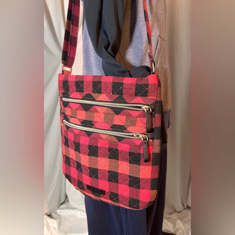 Vera Bradley Buffalo Plaid Crossbody Bag Red Black Quilted Adjustable Strap